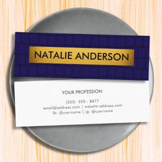 Elegant Faux Crocodile Navy & Gold  Mini Business Card