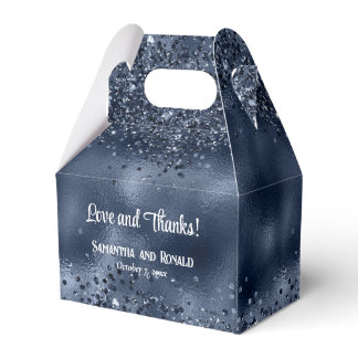 Elegant Faux Dark Blue Glitter and Foil Wedding Favor Boxes