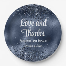 Elegant Faux Dark Blue Glitter and Foil Wedding