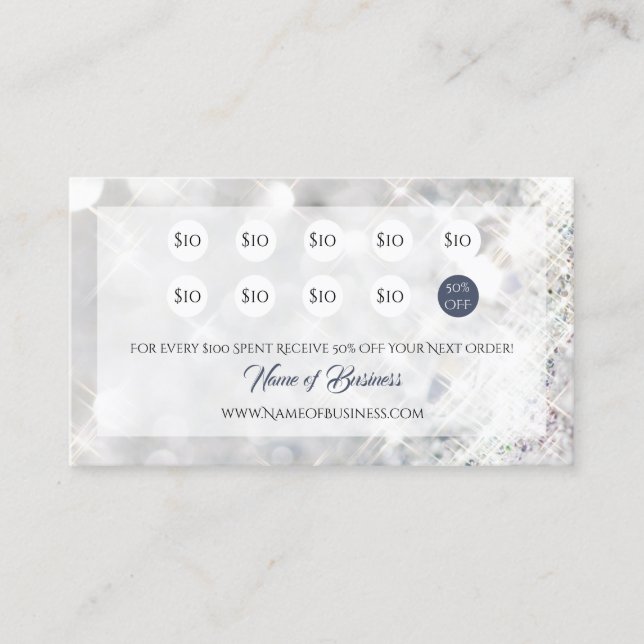 Elegant FAUX Diamond Glitter Sparkle Punch Loyalty Card (Front)