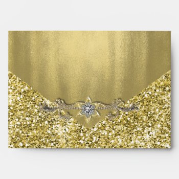 Elegant Faux Diamond Gold Glitter Foil Envelope by decembermorning at Zazzle