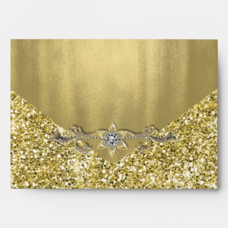Elegant Faux Diamond Gold Glitter Foil Envelope