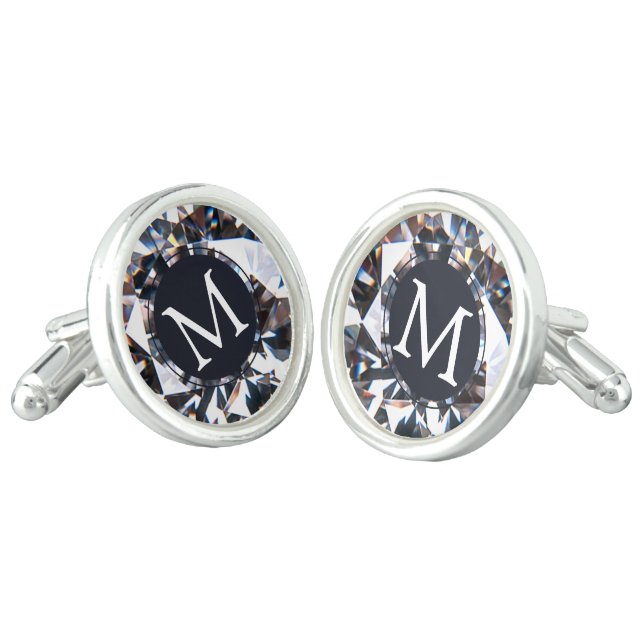 Elegant Faux Diamond Monogram Cufflinks (Angled)