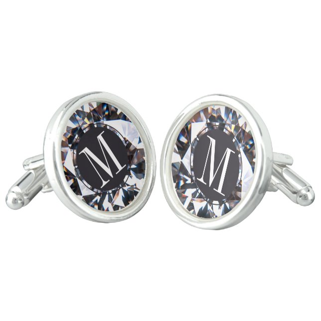 Elegant Faux Diamond Monogram Cufflinks (Angled)