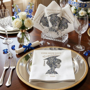 Elegant Faux Diamond & Sapphire Graduation Girl Pa Napkins