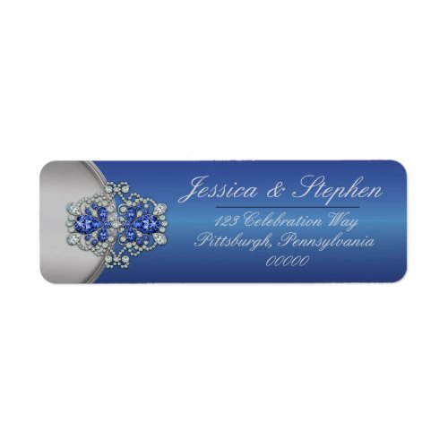 Elegant Faux Diamonds Sapphire Clasps Blue Wedding Label