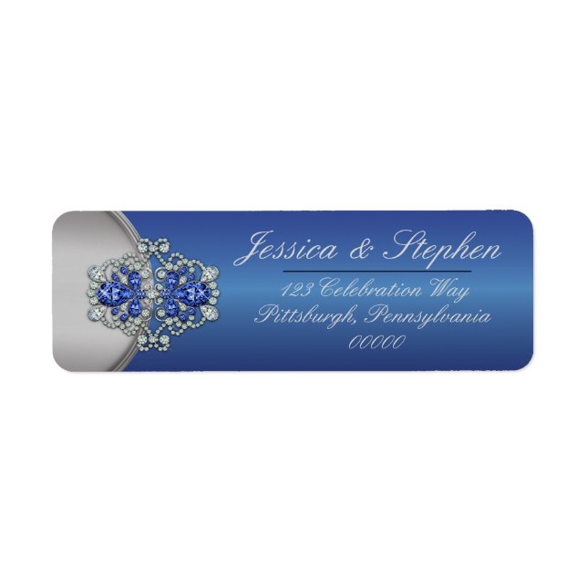 Elegant Faux Diamonds Sapphire Clasps Blue Wedding Label (Front)