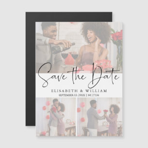 Elegant Faux Effect Overlay 3 Photo Save The Date Magnetic Invitation