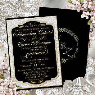 Elegant Faux Embossed Calligraphy - Black/White Foil Invitation