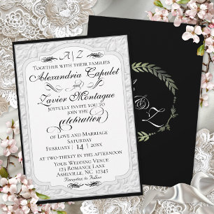Elegant Faux Embossed Calligraphy - White/Black Invitation