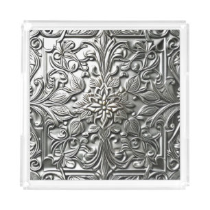 Elegant faux, embossed metal serving tray