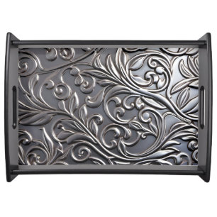 Elegant faux, embossed metal serving tray