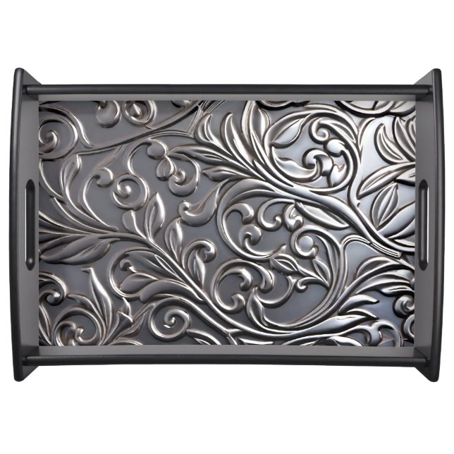 Elegant faux, embossed metal serving tray (Front)