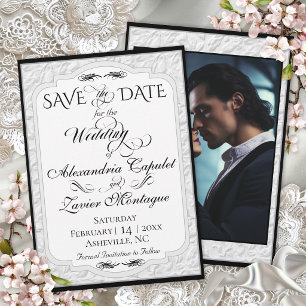 Elegant Faux Embossed, Photo - White/Black Save The Date