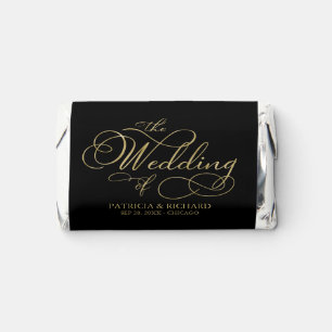 Elegant Faux Foil Black Gold Calligraphy Wedding Hershey's Miniatures