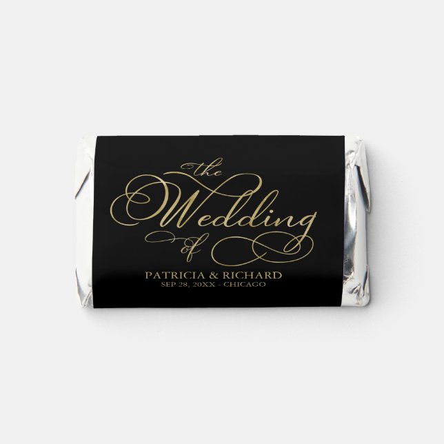 Elegant Faux Foil Black Gold Calligraphy Wedding Hershey's Miniatures (Front)