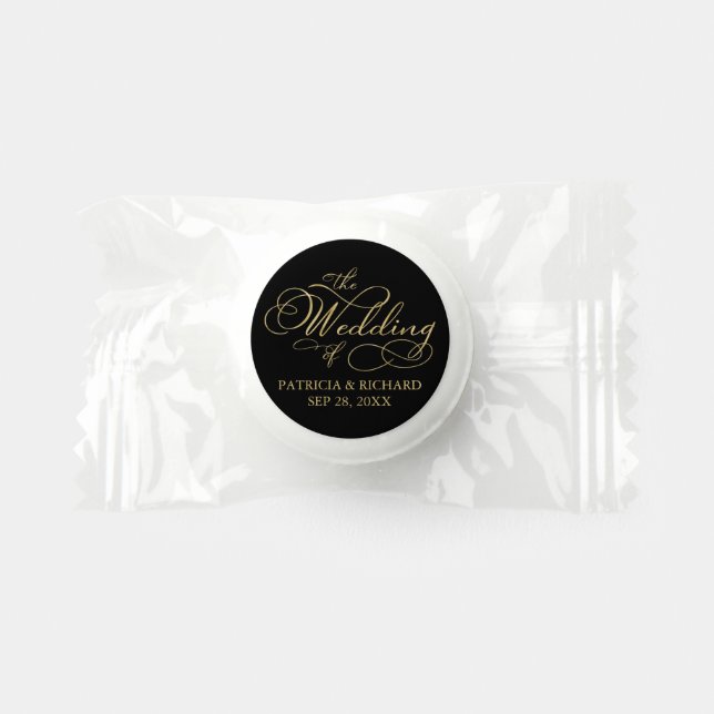 Elegant Faux Foil Black Gold Calligraphy Wedding Life Saver® Mints (Front)