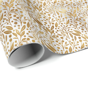 Elegant Faux Foil Botanicals Christmas Holiday Wrapping Paper