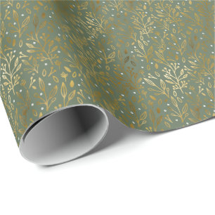 Elegant Faux Foil Botanicals Christmas Holiday Wrapping Paper
