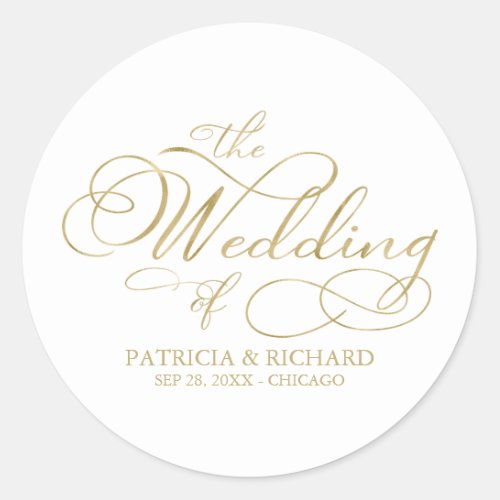 Elegant Faux Foil Calligraphy Modern Wedding Classic Round Sticker