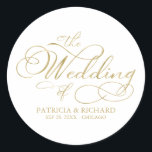 Elegant Faux Foil Calligraphy Modern Wedding Classic Round Sticker<br><div class="desc">Enhance your wedding experience with our modern gold calligraphy wedding suite, designed for sophistication and glamour. Customize it easily in just a few clicks to create a celebration that reflects your unique style. If you have any questions, need assistance, or want to adjust any details, please feel free to reach...</div>