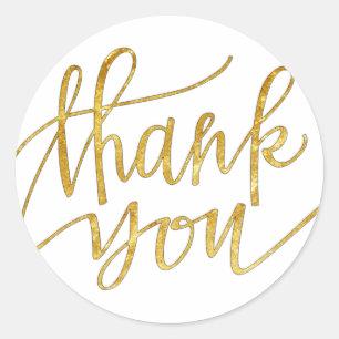 elegant faux foil calligraphy thank you classic round sticker