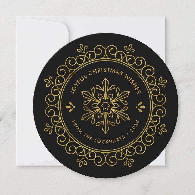 Elegant Faux Foil Frame Round Holiday Photo Card (Front)