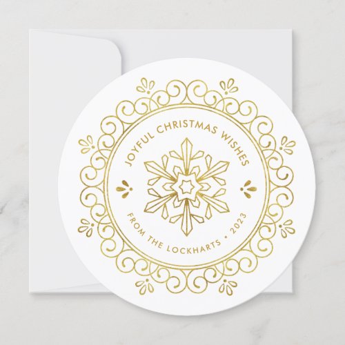 Elegant Faux Foil Frame Round Holiday Photo Card
