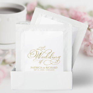 Elegant Faux Foil Gold Calligraphy Wedding  Tea Bag Drink Mix