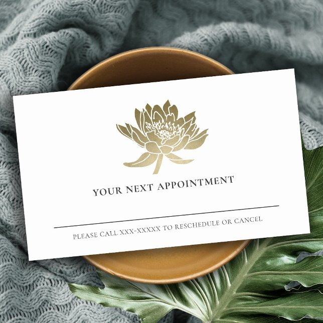 ELEGANT FAUX FOIL GOLD LOTUS FLORAL APPOINTMENT BUSINESS CARD (Creator Uploaded)