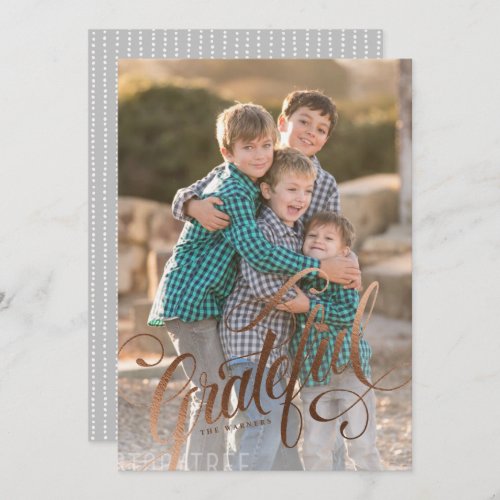 Elegant faux_foil Grateful script  Holiday Card