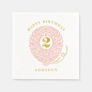 Elegant Faux Foil Lacy Balloon 2nd Birthday Party Napkins
