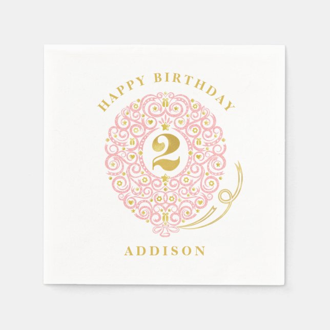 Elegant Faux Foil Lacy Balloon 2nd Birthday Party Napkins (Front)