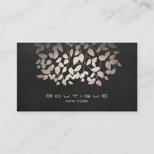 Customizable Pewter Foil and Faux Black Linen Look Boutique Business Card Template