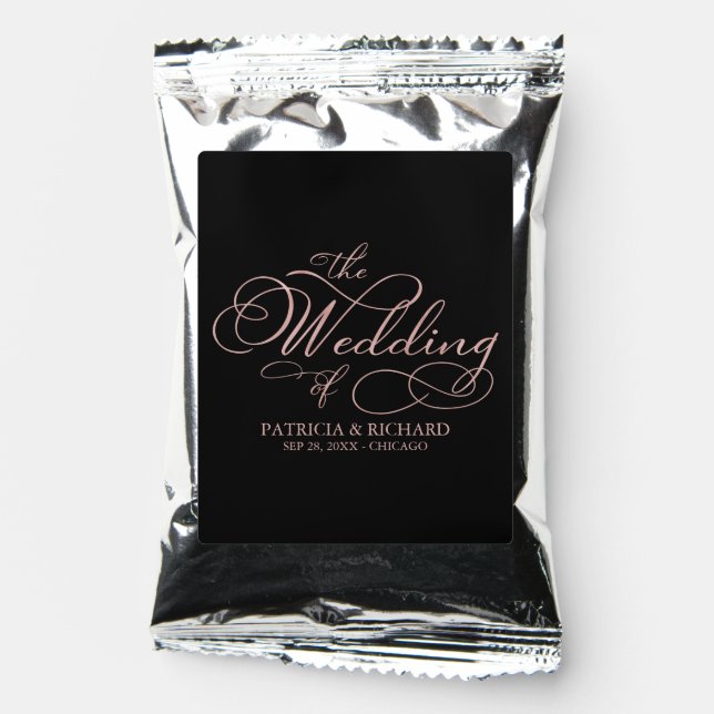 Elegant Faux Foil Rose Gold Calligraphy Wedding Coffee Drink Mix (Front)