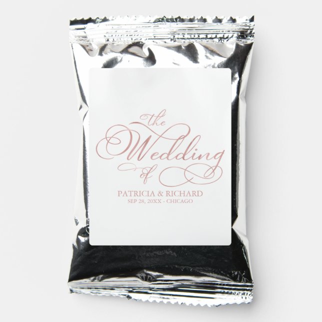 Elegant Faux Foil Rose Gold Calligraphy Wedding Coffee Drink Mix (Front)