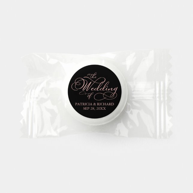 Elegant Faux Foil Rose Gold Calligraphy Wedding Life Saver® Mints (Front)