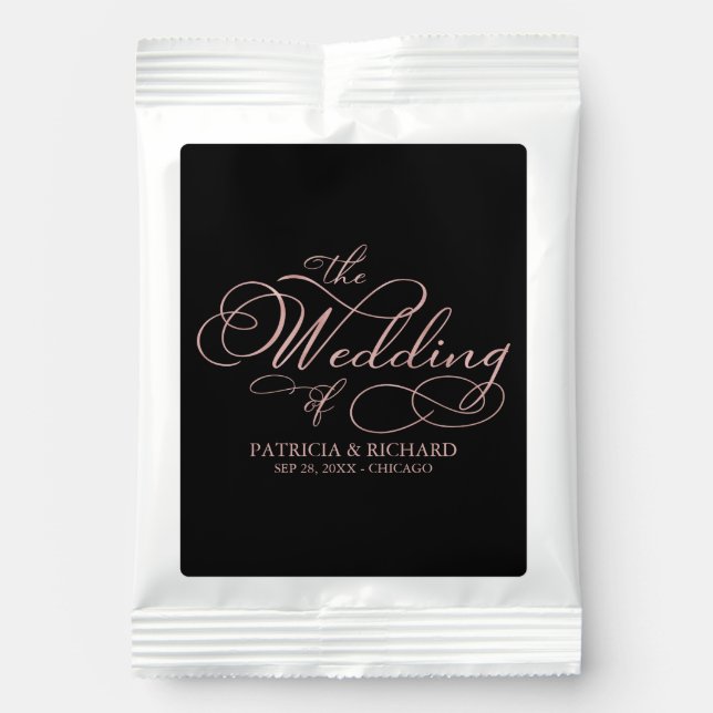 Elegant Faux Foil Rose Gold Calligraphy Wedding Margarita Drink Mix (Front)
