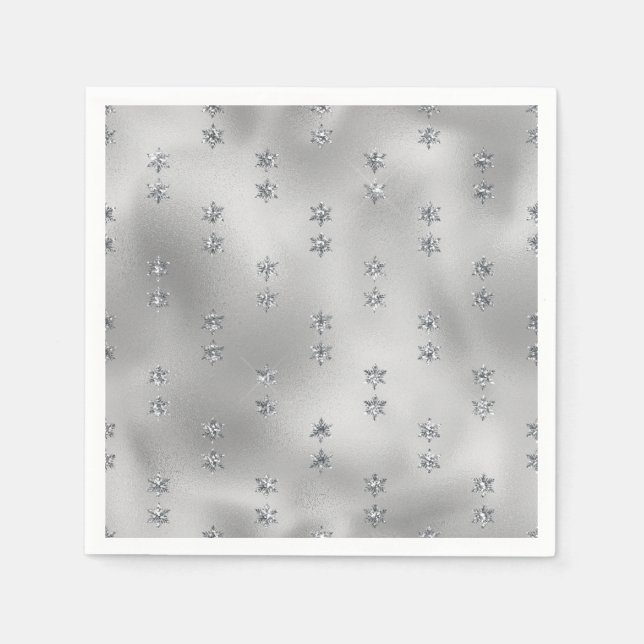 Elegant Faux Foil Silver Stars Christmas  Napkins (Front)