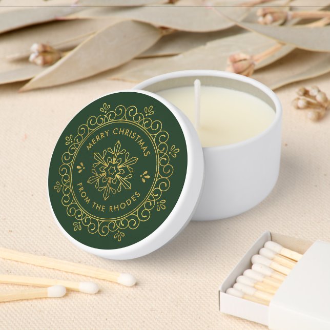 Elegant Faux Foil Snowflake Personalize Christmas Mini Candle Favors (Insitu)