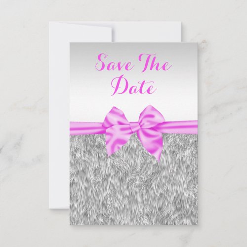 Elegant Faux Fur  Pink Bow Birthday Save The Date