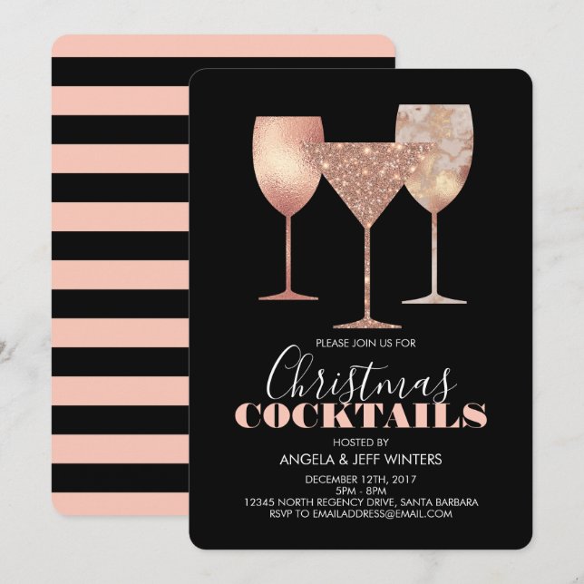 Elegant Faux Glitter Christmas Cocktails Invitation (Front/Back)