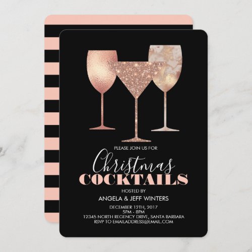 Elegant Faux Glitter Christmas Cocktails Invitation