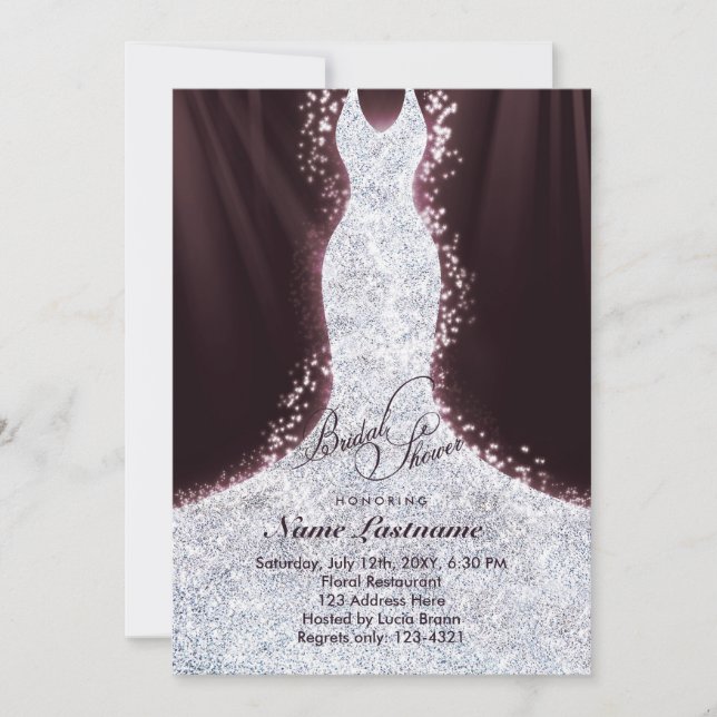 Elegant Faux Glitter Dress Bridal Shower Invite (Front)