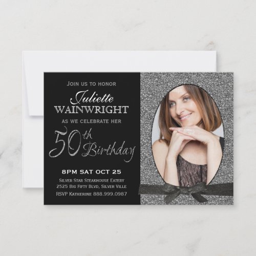 Elegant Faux Glitter Photo 50th Birthday Party Invitation