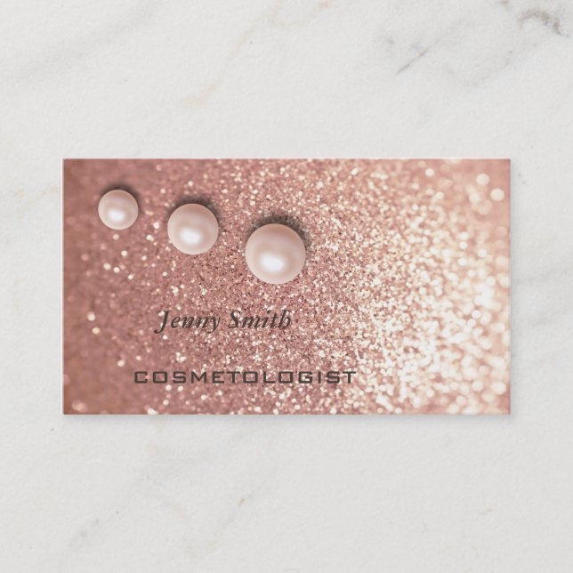 Elegant faux Glittery rose gold chic luxury pearl Business Card (Front)