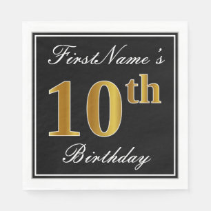 Elegant, Faux Gold 10th Birthday + Custom Name Napkins