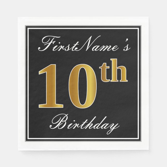 Elegant, Faux Gold 10th Birthday + Custom Name Napkins (Front)