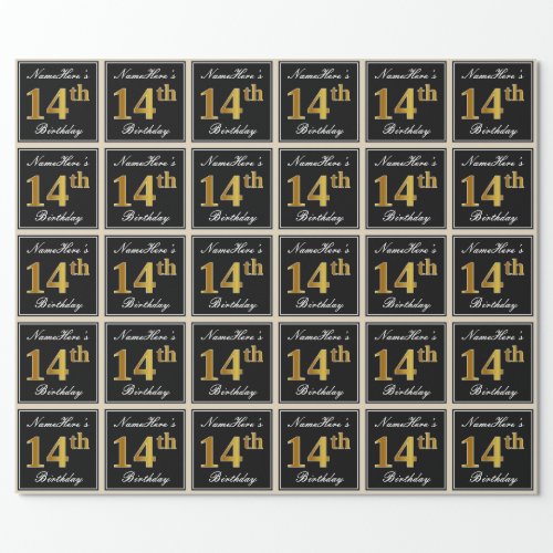 Elegant Faux Gold 14th Birthday  Custom Name Wrapping Paper
