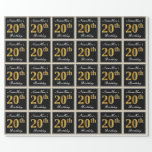 [ Thumbnail: Elegant, Faux Gold 20th Birthday + Custom Name Wrapping Paper ]